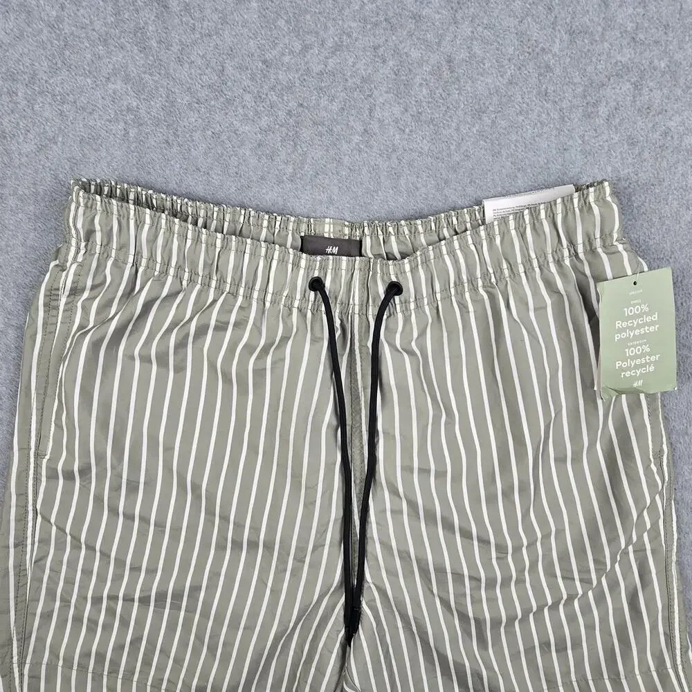 NWT H&M Mens Medium Striped Swim Shorts with Drawstring and Pockets